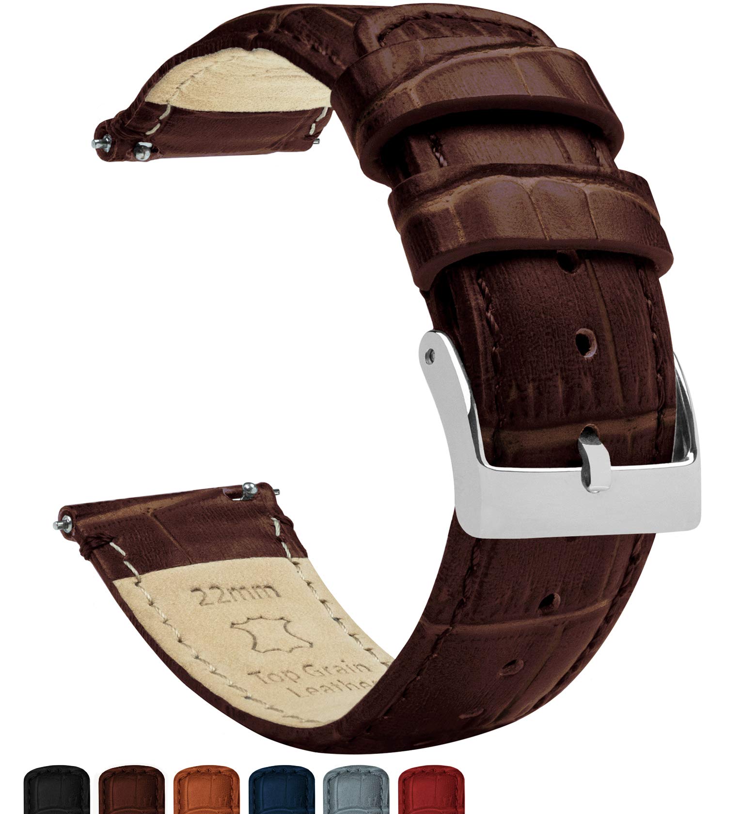 Barton Alligator Grain - Quick Release Leather Watch Bands - Choose Color, Length & Width - 16mm, 18mm, 19mm, 20mm, 21mm, 22mm, 23mm, or 24mm Standard or Long