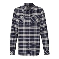 Burnside Ladies' Plaid Boyfriend Flannel Shirt 2XL NAVY/ GREY