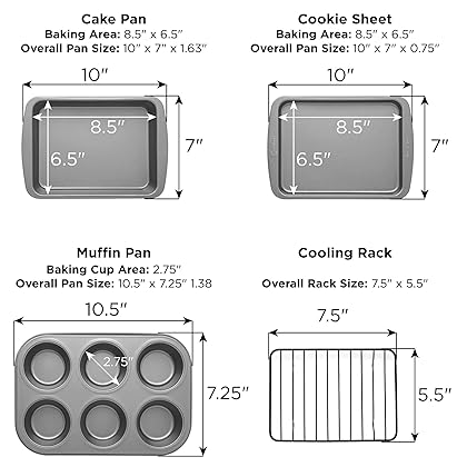 Ecolution Toaster Oven Bakeware 4Piece Set Nonstick Heavy Duty Carbon Steel, 4-Piece, Gray