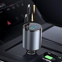 Retractable Car Charger, 4 in 1 Fast Charge Car Phone Charger, Retractable Cables and 2 USB Ports, Car Charger Adapter for iPhone 15/14/13/12 Pro Max XR, iPad, Samsung