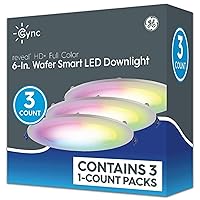 CYNC Reveal HD+ Wafer Smart LED Downlight Fixture, Full Color Changing Lights, Wifi and Bluetooth LED Lights, 16 Watts, Works with Amazon Alexa and Google Home, 6 Inches (Pack of 3)