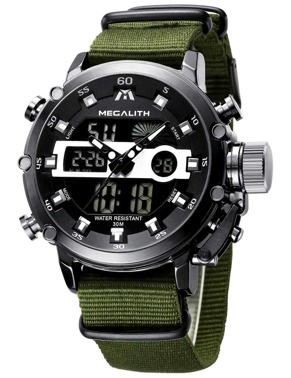 MEGALITH Mens Watches Waterproof Digital Military Sport Tactical Multifunction Heavy Duty Led Digial Watch for Men, Alarm Stopwatch, Nylon/Leather Strap