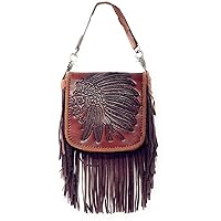 Western Genuine Leather Indian Head Cowgirl Crossbody Messenger Fringe Purse Bag in 4 colors