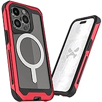 Ghostek Atomic Slim iPhone 15 Pro MagSafe Case, Compatible with Magnetic MagSafe Accessories, Aluminum Metal Frame, Hard Rugged Protection (6.1 Inch, Red)