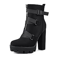 wetkiss Platform Boots for Women, Heeled Combat Boots Chunky Heel Booties Round Toe Lace Up High Heel Ankle Boots