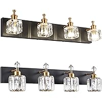 PRESDE Bundel Modern Black Bathroom Vanity Light Fixtures Over Mirror LED 4 Lights Crystal Bath Wall Lighting