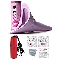 GoGirl Female Urination Device, Lavender & Waterproof for Spills & Splashes Tote Holder. Feminine Natural Wipes & Extra Zip Baggies 5 Tote Color Choices (RED Tote)