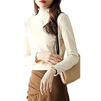 Women's High Neck Slim Fitted Tops Casual Long Sleeve Shirts Tunic Stretch Blouse Pullover