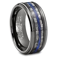 Metal Masters Co. Mens Carbon Fiber Tungsten Carbide Ring Blue Wood Wedding Band Gunmetal 8MM