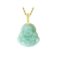 Real Simulated Light Green Jade Mens Women Luck Happy Green Jade Buddha Laughing Buddha Statue Gold Rope Chain Necklace Pendant Certified Grade A Jadeite Jade Hand Crafted (Light Green, 20.0)