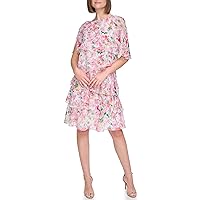 Jessica Howard Women's Printed Foil Chiffon Tiered-Cocktail Or Party Dress
