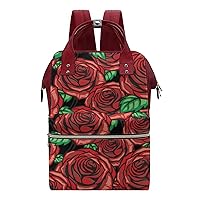 Red Rose Flower Durable Travel Laptop Hiking Backpack Waterproof Fashion Print Bag for Work Park Red-Style