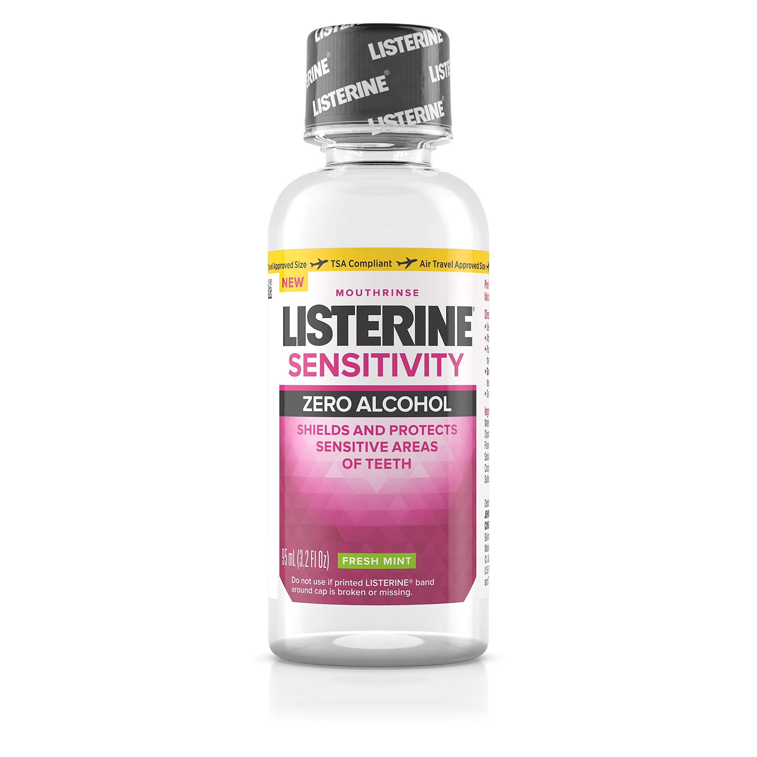 Listerine Sensitivity Mouthwash, 24-HR Tooth Sensitivity Relief & Protection, Alcohol-Free Formula in Fresh Mint Flavor, TSA Compliant Travel-Sized Bottle, 3.2 fl. oz