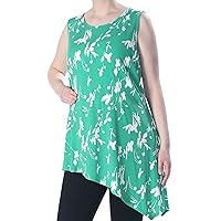 Alfani Womens Plus Sleeveless Printed Blouse Green 2X