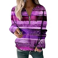 Tie Dye Quarter Zip Pullover Tops Women Oversized Retro Hoodie Tops Long Sleeve Pullovers Warm Comfy Clothes