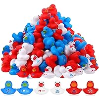 Junkin 200 Pcs Patriotic Rubber Ducky Bulk 1.57 Inch 4th of July Float Rubber Ducks Independence Day Small Shower Star Rubber Ducky for Memorial Day Birthday Gift Baby Shower Pool Party