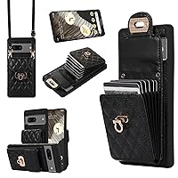 XYX Wallet Case for Google Pixel 7a, Crossbody Strap PU Leather Accordion Organizer Card Holder Cases Women Girl with Adjustable Lanyard for Pixel 7a, Black