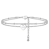FindChic Heart Charm Anklet with Initials for Girls 18K Gold Plated/ Stainless Steel Alphabet Letter A to Z Engraved 8.66'' to 10'' Adjustable Ankle Bracelets Foot Chain Barefoot Jewelry, Send Gift Box