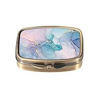 Dynippy Pill Case Pill Box with Mirror Retro Pocket 2 Compartment Medicine Case Vitamin Pill Organizer for Pocket Purse and Travel Gifts - Colourful Marble
