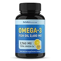 Omega-3 Fish Oil Supplement 3600 mg | EPA & DHA | Best Source of Omega 3 | Ultimate Brain, Heart, and Joint Support for Men & Women | Non GMO Burpless Lemon Softgel Capsules 2000mg Plus (120 Pills)