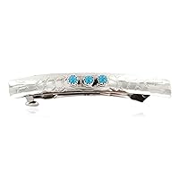 $200Tag Silver Certified Navajo Natural Turquoise Native Hair Barrette 10346-10 Made by Loma Siiva