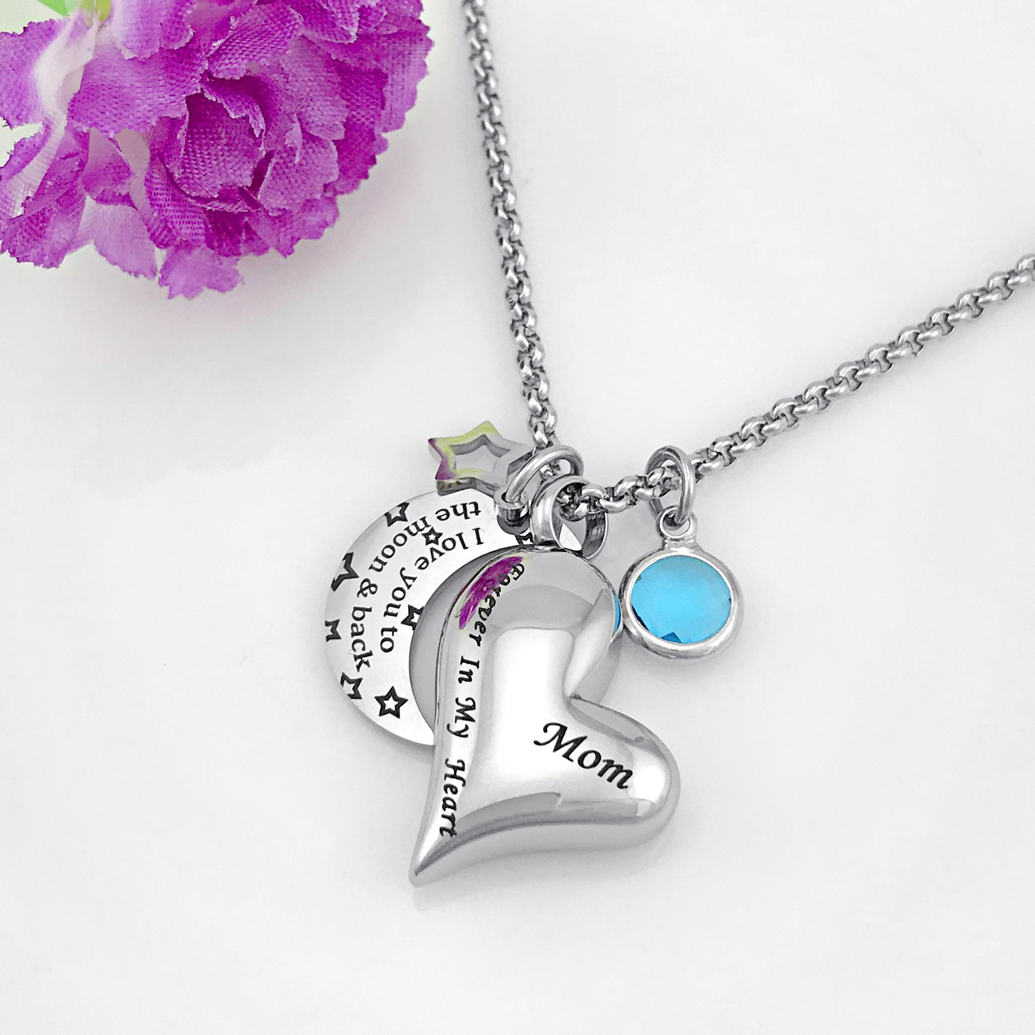 YOUFENG Urn Necklaces for Ashes I Love You to the Moon and Back for Mom Cremation Urn Locket Birthstone Jewelry