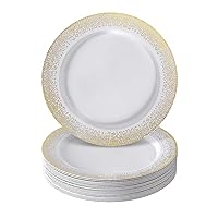 Silver Spoons DISPOSABLE SIDE PLATES | 20 pc | Heavy Duty Plastic Dishes | Elegant Fine China Look | Mist – White/Gold 7.5”