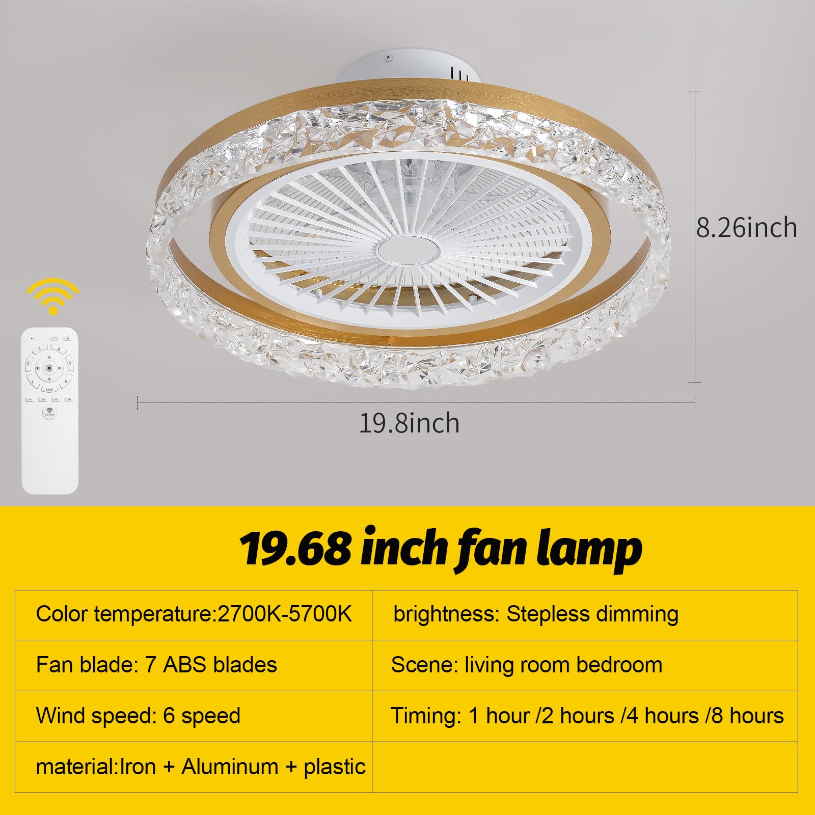 SYNHOK Flush Mount Ceiling Fans with Lights,dimmable Low Profile Ceiling Fans with Lights,Timing and Reversible Lighting&Ceiling Fans, 3 Light Color and 6 speeds Ceiling Fan with Lights, Luxury Gold