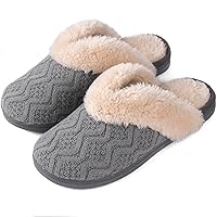 ULTRAIDEAS Women's Comfy V-Rim Collar Knitted Scuff Slippers, Ladies Fuzzy Slip-On House Slippers with Non-Slip Rubber Sole