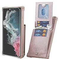 VANAVAGY Samsung Galaxy S23 Ultra Wallet Case for Women and Men,Leather Magnetic Clasp Flip Folio Phone Cover with Credit Card Holder and Coin Pocket,Salmon Pink