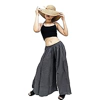 Women Clothing Cotton Pants Long Pants Wide leg Pants Palazzo Pants Elastic Waist Pants (C2 Dark Gray)