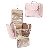 BAGSMART Makeup Bag Cosmetic Travel Bag with Hanging Hook, Water-resistant Make Up Bag Organizer for Accessories, Brushes, Sponge, Full-size Container, Toiletries, Pink