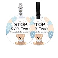 2 Pack Bear No Touching Baby Signs, Stop Do Not Touch Baby Car Seat Sign Stroller Tags with Hanging Strap and Clip, No Touching Baby Sign for Newborn Baby Boy Girl