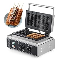 CGOLDENWALL Commercial/Home Corn Dog Waffle Maker Machine 1550W 6Pcs French Muffin Irons Non-stick Stainless Steel Waffle Stick Maker, 50-300℃ Temp Control 110V