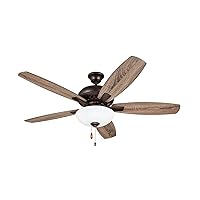 Kathy Ireland Home DC Builder Ceiling Fan with Pull Chain | 52 Inch Fixture with Premium Motor and Dual Mount for Flush or Downrod Hanging | Reversible Blades with LED Light Bulbs, Oil Rubbed Bronze