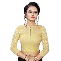 Women's Cotton Lycra Long Sleeve Ready To Wear Saree Stretchable Blouse Free Size