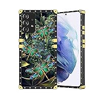 Compatible with Samsung Galaxy A32 5G Square Case, Green Flying Dragonfly Luxury Golden Decoration for Samsung Case Girls Women, Soft TPU and Hard PC Back Trendy Protective Cover Case