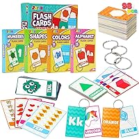 JOYIN 4 Pack Kindergarten Flash Cards with Rings Set, Numbers, Alphabets, Colors & Shapes Toddler Flash Cards, Fun Learning Cards, Educational Game Set for Babies Toddlers and Kids