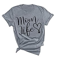 Mom Life Letter Shirts Womens Mother's Day T-Shirt Summer Funny Print Short Sleeve Tops 2024 Casual Loose Fit Tees