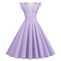 Vintage Dress for Women Fashion Lace Sleeve Vintage Polka Dot Printed Maxi Dress