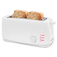 Elite Gourmet ECT-4829 Long Slot 4 Slice Toaster, 6 Toast Settings Toaster Defrost, Reheat, Cancel Functions, Slide Out Crumb Tray, Extra Wide Slots for Bagels Waffles, White