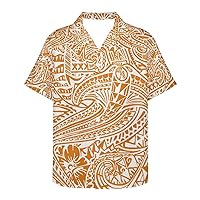 GLUDEAR Men Plus Size Polynesian Samoan Puletasi Tatau Print Button Down Summer Beach Holiday Hawaiian Shirts 2XS-7XL