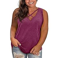 Plus Size Tank Tops for Women Summer Sleeveless Sexy V Neck T-Shirts Tops Casual Loose Cotton Tees