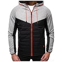 Zip Up Hoodies for Men Slim Fit Color Block Quilted Sweatshirts Outdoor Athletic Gym Jacket With Zipper Pockets