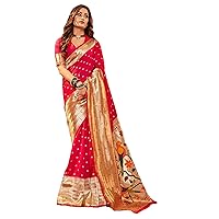 Indian Woman's Peshwai paithani Silk Saree for Wedding Sari Blouse EA194