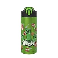 Zak Designs Minecraft Water Bottle for Travel and At Home, 19 oz Vacuum Insulated Stainless Steel with Locking Spout Cover, Built-In Carrying Loop, Leak-Proof Design (Creeper)