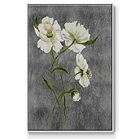 Renditions Gallery Floral Wall Art White Floater Frame Home Decor Cosmic White Flowers with Stems Abstract Modern Hanging Paintings for Living Room Kitchen Office - 17