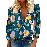 Womens Sport Tunic Tees Beautiful 3/4 Sleeve V Neck Buttons Tops Lightweight Printed Fit Elegant Outdoor Blouses