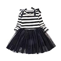 Black White Dress Girls Baby Girl Tulle Dress Striped Lined Tutu Skirts Soft Comfy Clothes Sets Ribbed Outfit