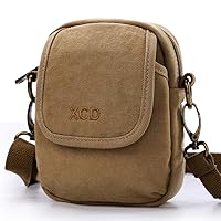 Men's One-Shoulder Bag Sloping Bag Canvas Bag Bag Mobile Phone Bag Multi-Functional Sports Leisure Mini Travel Outdoor Backpack (Khaki Color)